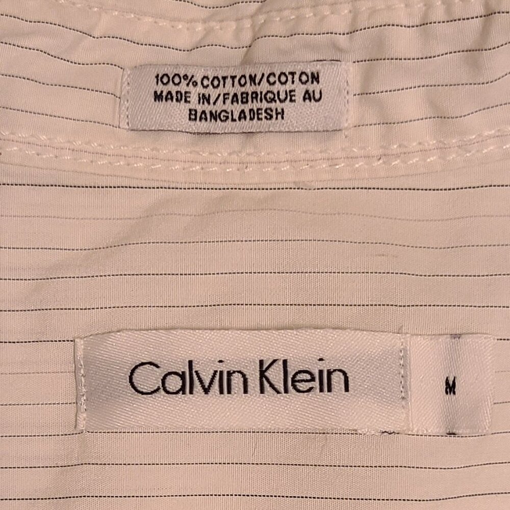Calvin Klein Y2K Cream Striped Button-Up Shirt – Men’s Medium – 100% Cotton - Picture 6 of 8
